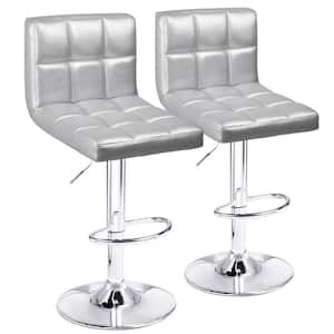 33 in. - 44 in. Height Silver Low Back Metal Adjustable Bar Stool with PU Leather-Seat 360° Swivel (Set of 2)
