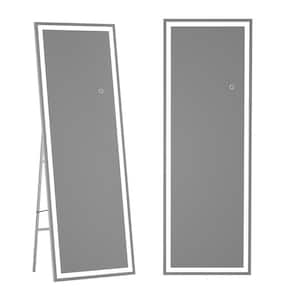 24 in. W x 71 in. H Square Black LED Lighted Floor Standing Mirror, Full Body Dressing Mounted Mirror, Tempered Glass