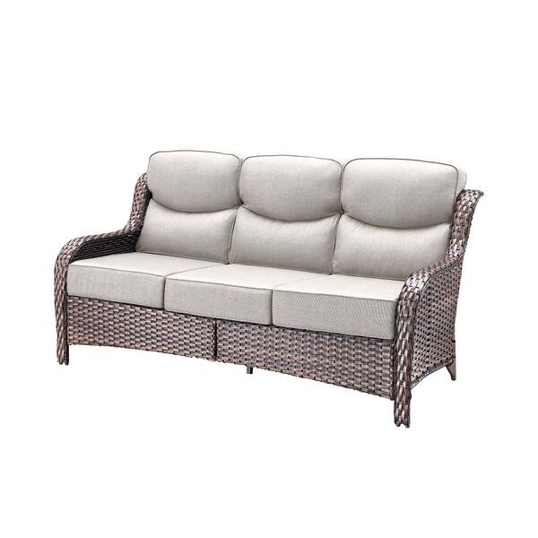 1-Piece Brown Wicker Patio Conversation Outdoor Couch, Patio Sofa with Beige Radian Cushions