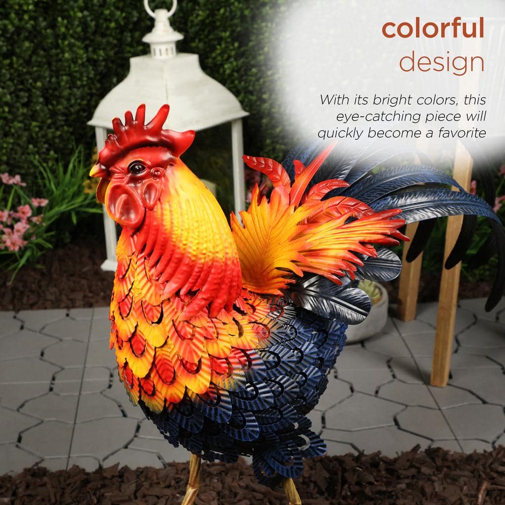 Vibrant Multicolor Steel Rooster Garden Statue, 25"