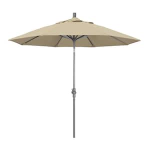 9 ft. Hammertone Grey Aluminum Market Patio Umbrella with Collar Tilt Crank Lift in Beige Pacifica