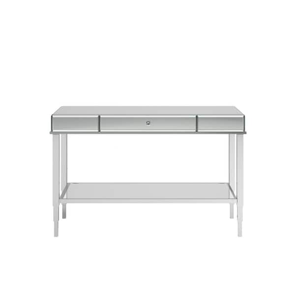 HomeSullivan 48 in. Chrome Standard Rectangle Mirrored Console Table with Drawer