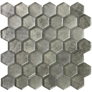Gray 11.8 in. x 11.8 in. Hexagon Polished Glass Mosaic Tile (4.83 sq. ft./Case)