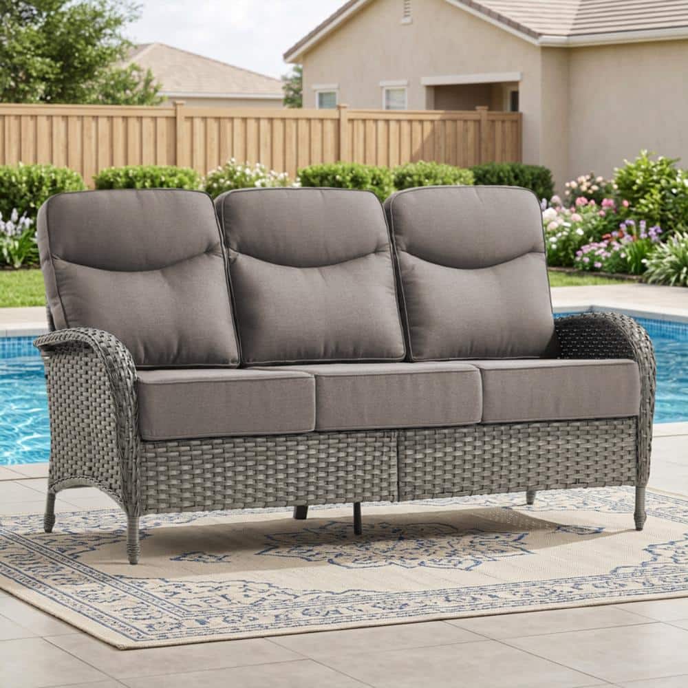 Rivieral Gray Wicker Outdoor Couch-3-Seat Patio Sofa with Ergonomically Backrest & Plush 6-Inch Gray Cushions price history on PriceWatchPro