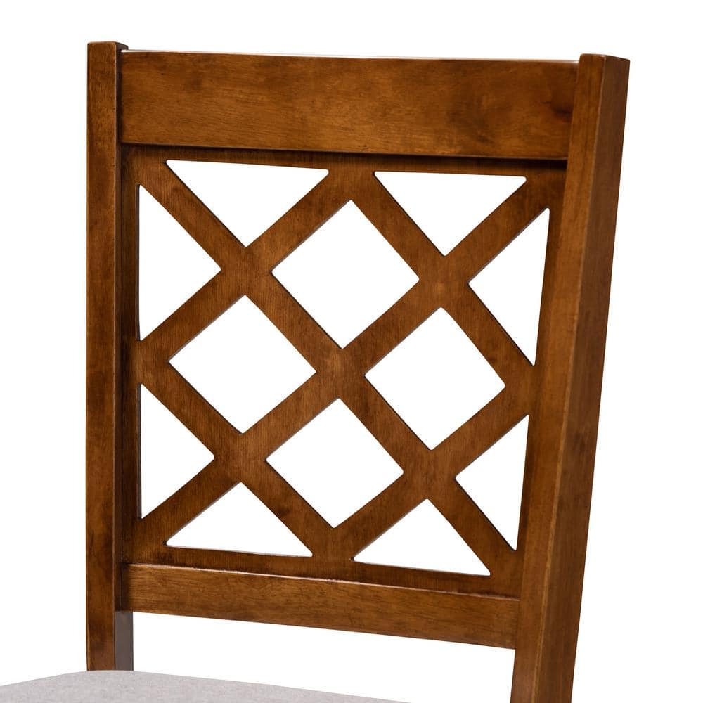 Gray Upholstered Walnut Wood Dining Chair Set