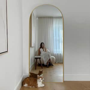 24 in. W x 70.5 in. H Oversized Modern Arch Wood Framed Gold Full Length Standing Mirror Floor Mirror