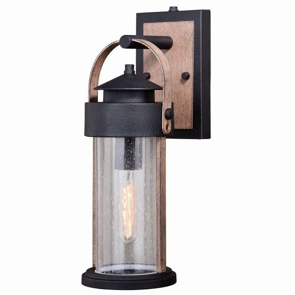 VAXCEL Cumberland 1 Light Dusk to Dawn Brown Wood Rustic Outdoor Wall ...