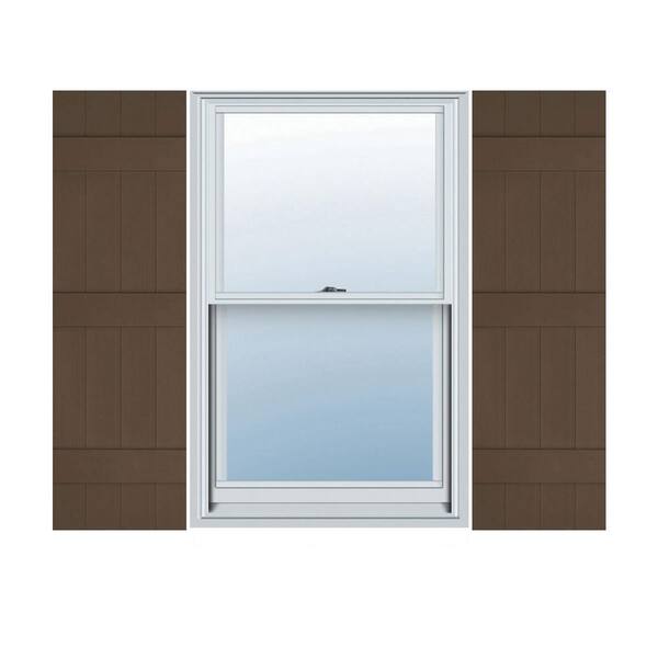 Ekena Millwork 14 in. x 76 in. Lifetime Vinyl Custom Four Board Joined Board and Batten Shutters Pair Federal Brown