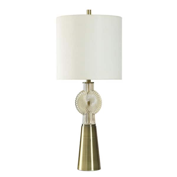 34.5 in. Champagne Transitional 1-Light Standard Floor Lamp for Living Room Linen Drum Shade