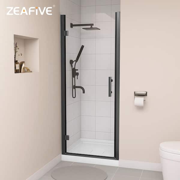 Zeafive 32 in. W x 72 in. H Bathroom Frameless Pivot Swing Shower Door in Matte Black with 1/4 in. Tempered Glass Left Hinged