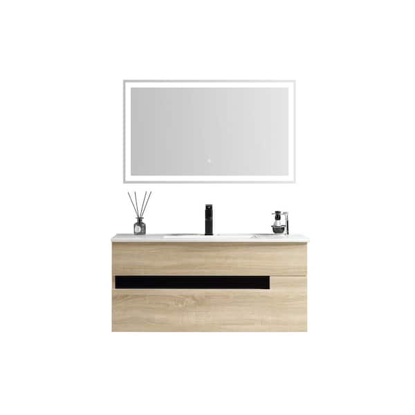 Garrido Bros. and Co. Moderna 42 in. w x 21.30 in. T x 19 in. D Single Sink Bath Vanity in Oak with White Ceramic Top and Mirror