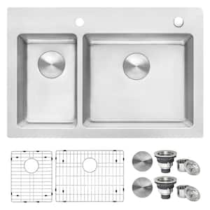 33 in. Double Bowl Drop-in 16-Gauge Stainless Steel Kitchen Sink 30/70