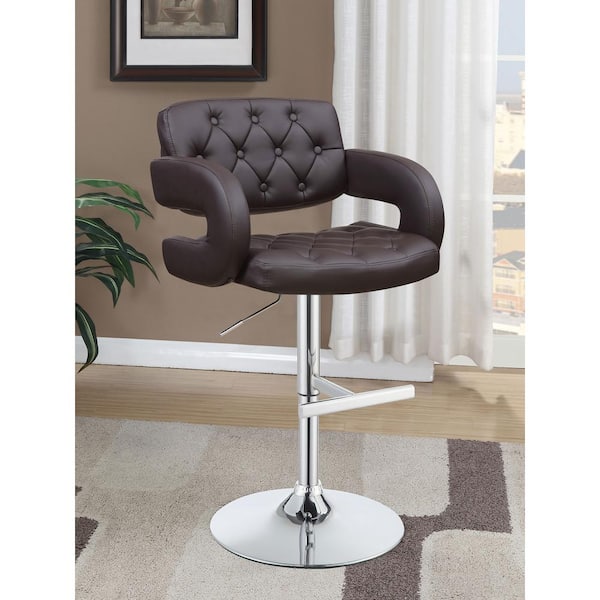 Coaster Brandi 25 in. Brown and Chrome Metal Bar Stool with C-Shaped Arms