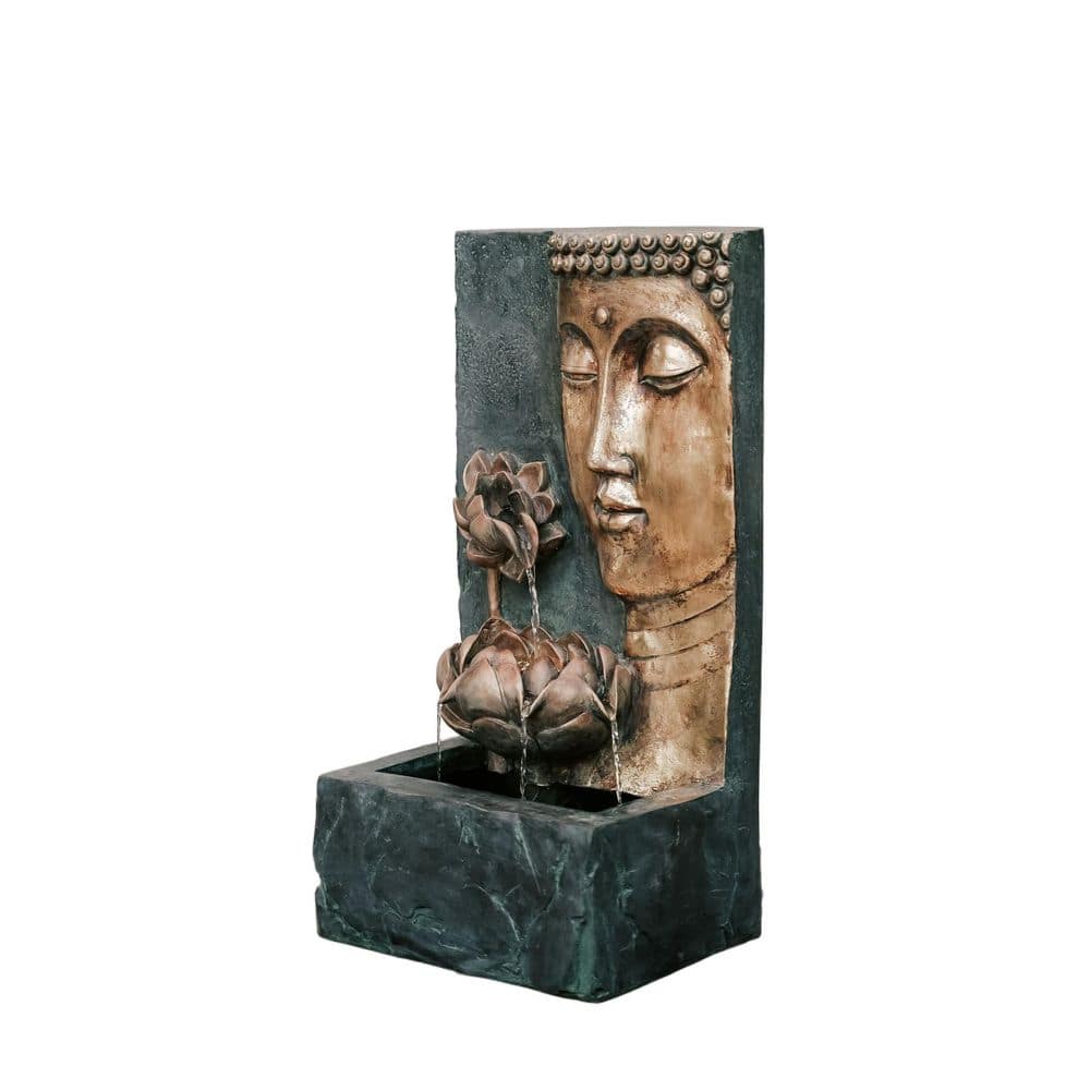 "30"" H Zen Buddha Face Water Fountain w/ LED light & Pump, Waterfall, Bronze and Natural Grey Polyresin Fountain" price history on PriceWatchPro