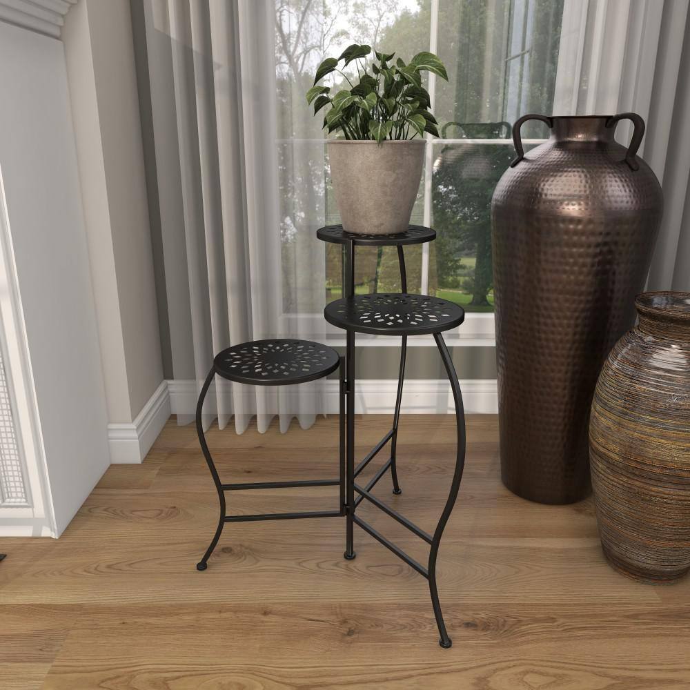 Black Metal 3-Tier Indoor Outdoor Floral Plant Stand