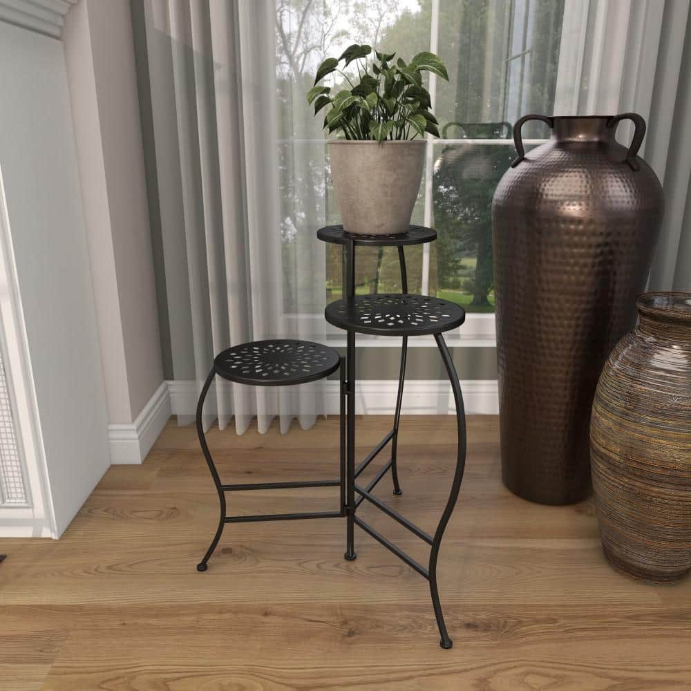 Black Metal 3-Tier Indoor Outdoor Floral Plant Stand
