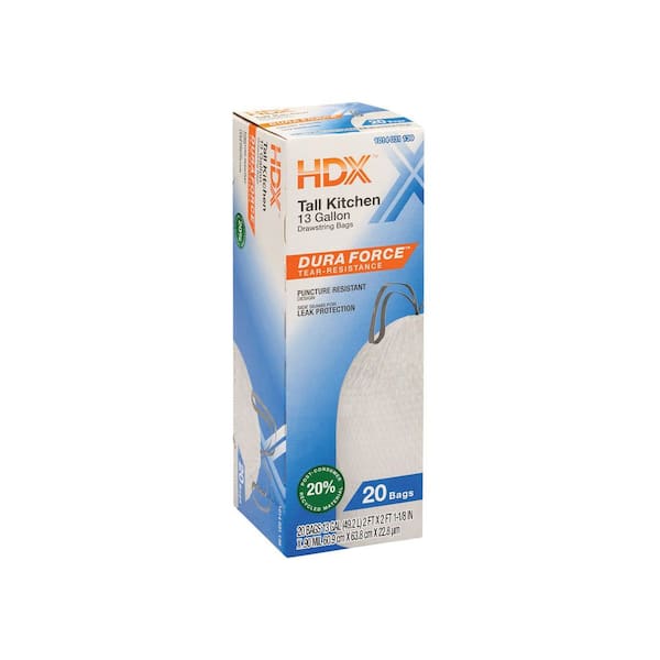 13 Gallon Flex Drawstring Unscented Tall Kitchen Trash Bags with 20% Post-Consumer Recycled Materials (20-Count)