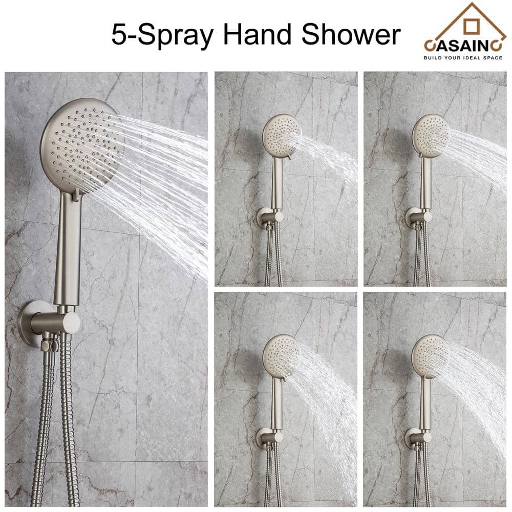 Brushed Nickel Wall Mounted Rain Shower System with Handheld