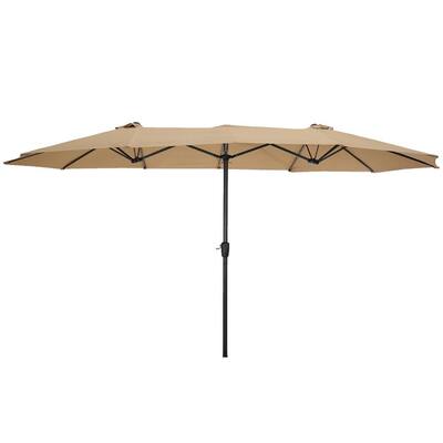 KIKA 15 ft. Steel Market Patio Umbrella Double-Sided Twin Patio Umbrella in Taupe