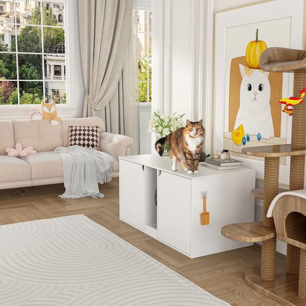 FUFU&GAGA Large Cat Litter Box Enclosure for 2 Cats, Indoor