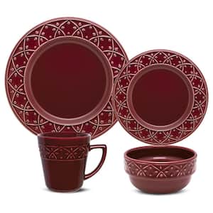 Mendi Maroon Red 32-Piece Casual Maroon Red Earthenware Dinnerware Set (Service for 8)