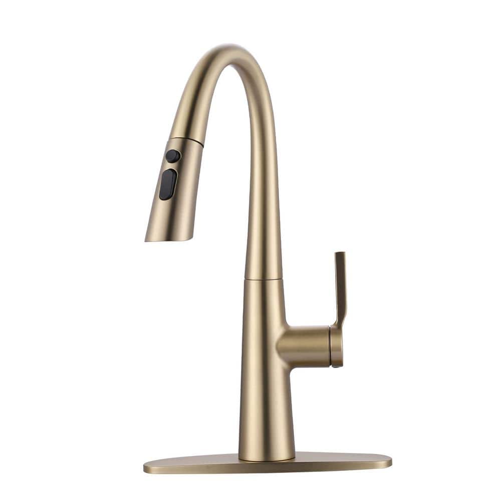 Single Handle 3-Spray Pull Down Sprayer Kitchen Faucet with Deckplate and Supply Lines Included in Bruhsed Gold price history on PriceWatchPro