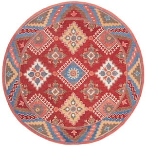 Aspen Red/Blue Doormat 3 ft. x 3 ft. Round Border Floral Diamond Area Rug