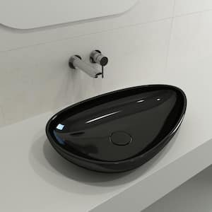 Etna 23.25 in. Black Fireclay Oval Vessel Sink with Matching Drain Cover