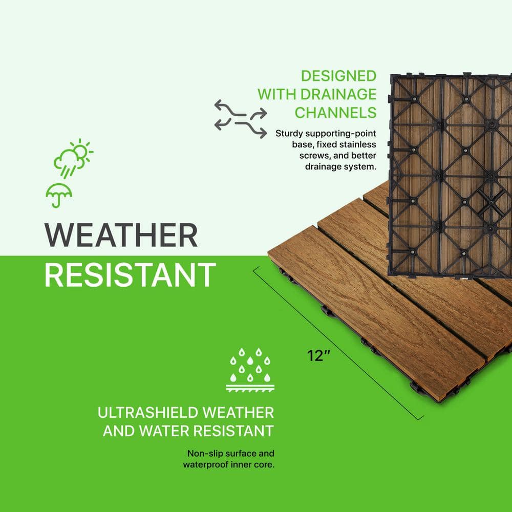 Peruvian Teak 12" x 12" Composite Interlocking Deck Tile