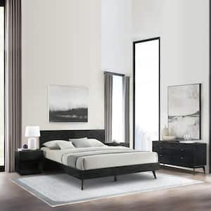 Petra 4-Piece Black Wood King Bedroom Set with Headboard