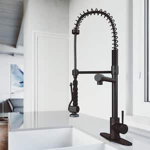 Zurich Single Handle Pull-Down Sprayer Kitchen Faucet Set with Deck Plate in Matte Black