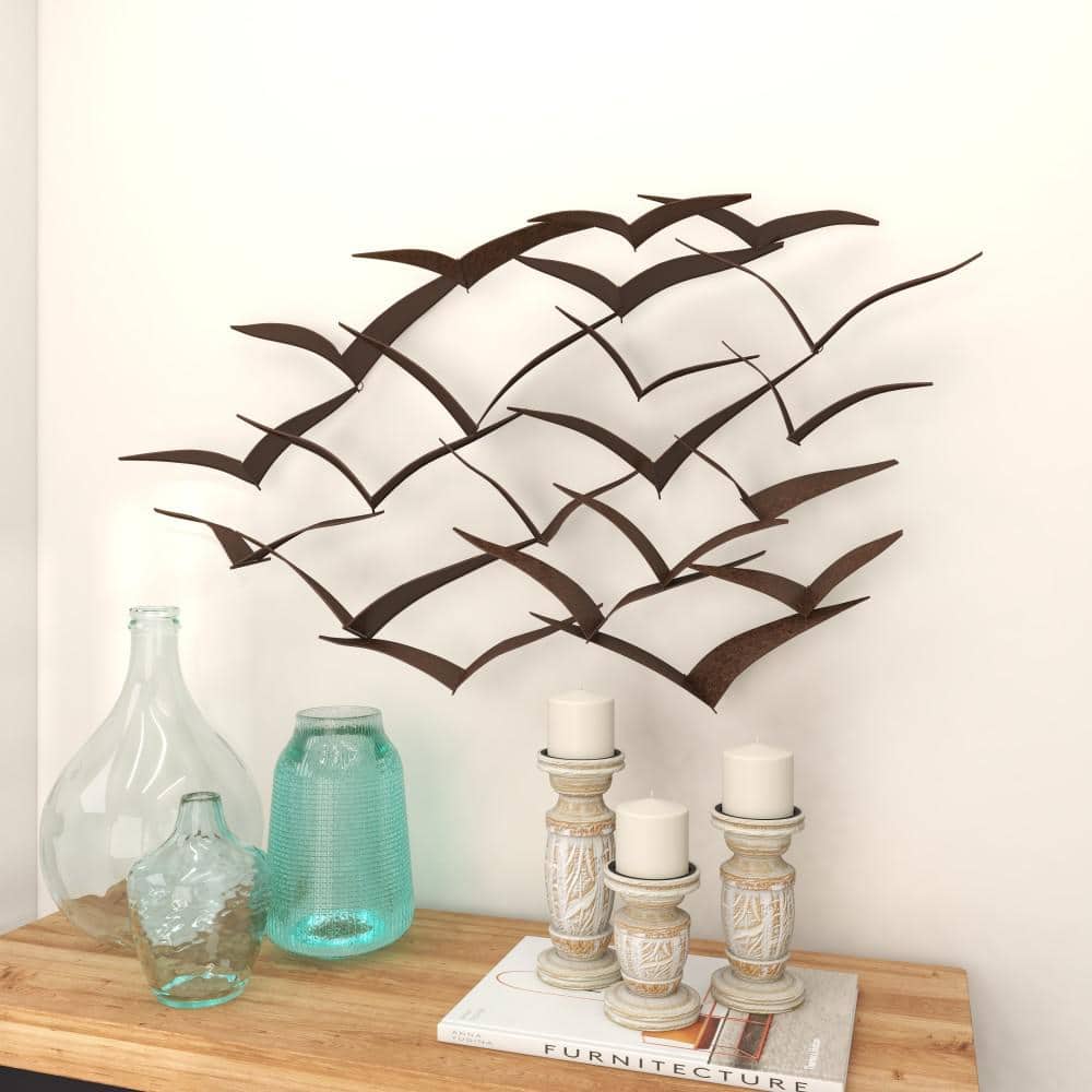 Black Metal Flying Flock of Birds Wall Sculpture