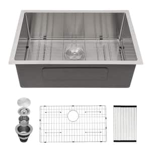 30 in. Single Bowl 16 Gague T304 Stainless Steel Undermount Kitchen Sink with Bottom Grid and Strainer Basket