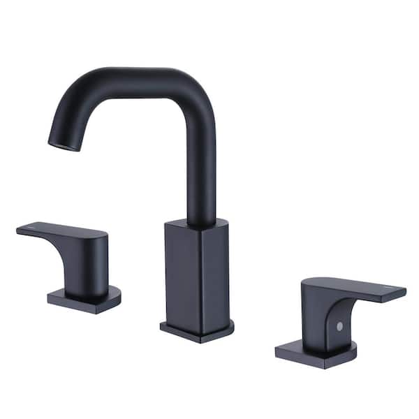 YONKI SUNSHIN INC 3-Holes 2-Handles Round 8 in. Widespread High Arc Bathroom Sink Basin Faucet with 360° Swivel Spout in Matte Black