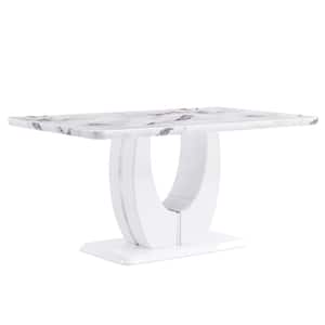 Modern Rectangle White Faux Marble 39.96 in.Pedestal Dining Table Seats for 6