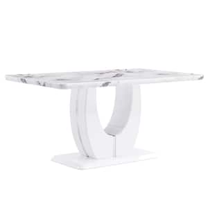 Modern Rectangle White Faux Marble Pedestal Dining Table Seats for 6 (62.99 in. L x 30.31 in. H)