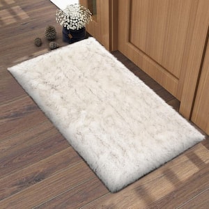 White/Gray 2 ft. x 3 ft. Sheepskin Faux Furry Cozy Area Rug