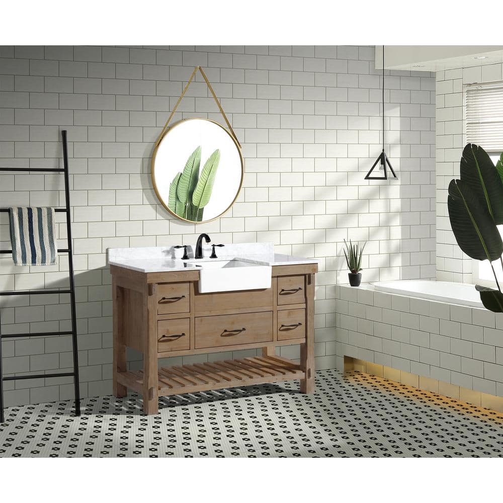 Marina 48" Weathered Fir Farmhouse Bathroom Vanity with Carrara Marble Top