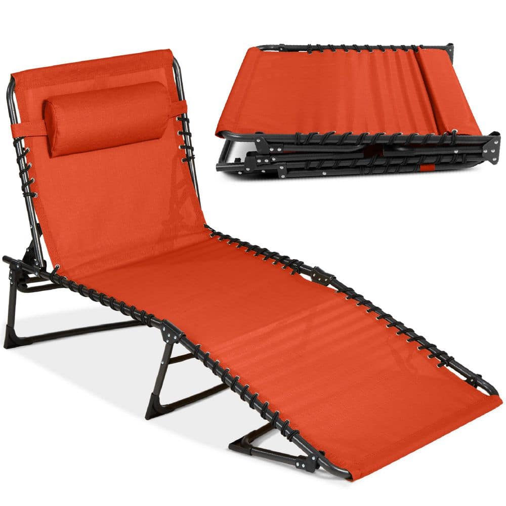 Metal Outdoor Chaise Lounge Chair, Portable Adjustable Folding Patio Recliner with Pillow in Burnt Orange price history on PriceWatchPro