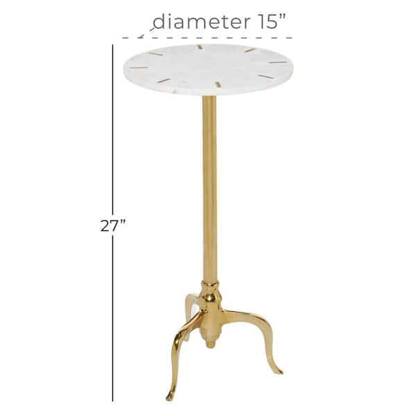 15 in. Gold Large Round Marble End Accent Table with Marble Top with Gold Inlay