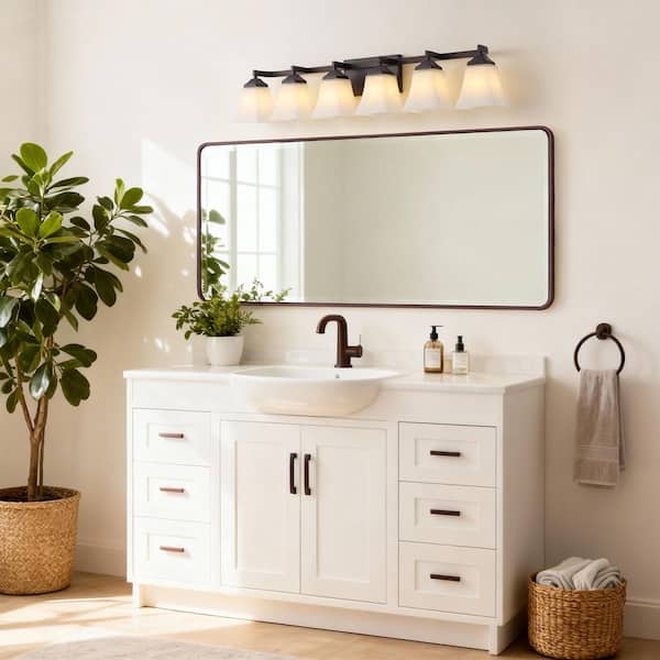 Staunton 39.5 in. 6-Light Farmhouse Cottage Metal LED Oil Rubbed Bronze Vanity Light with Frosted Glass Shades