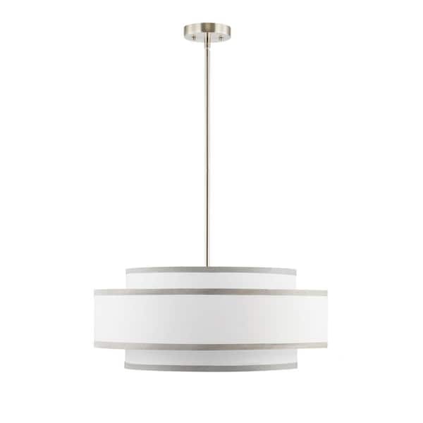 MLiAN 4-Light Brushed Nickel Tiered Drum Shaded Chandelier with White Fabric Shade