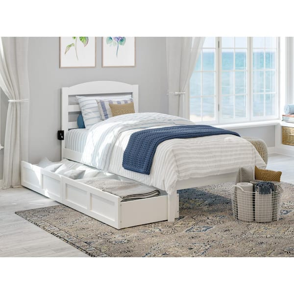 AFI Warren 38-1/4 in. W White Twin Extra Long Solid Wood Frame with 2-Drawers and USB Device Charger Platform Bed