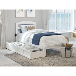 Warren 38-1/4 in. W White Twin Extra Long Solid Wood Frame with 2-Drawers and USB Device Charger Platform Bed