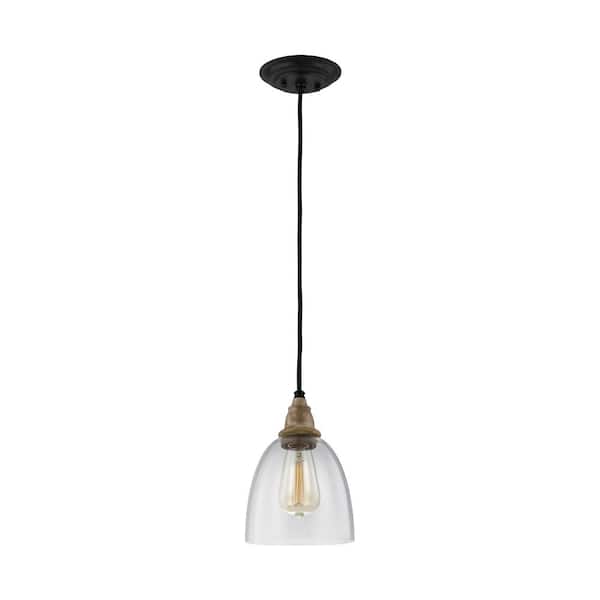Matrimonio 1-Light Driftwood and Dark Weathered Zinc Hanging Mini Pendant Light with Clear Glass Shade