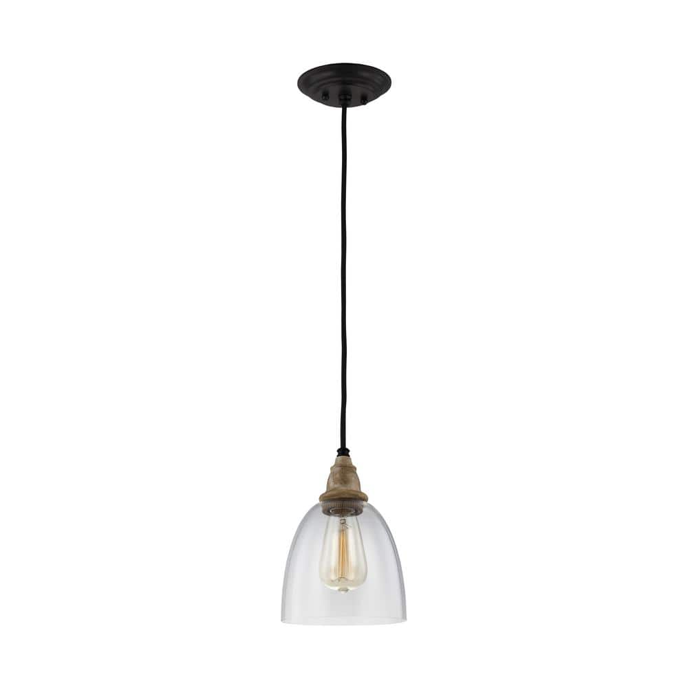 Driftwood & Dark Weathered Zinc Clear Glass Mini Pendant