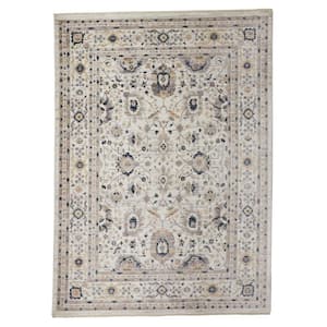 Tan Ivory and Blue 2 ft. x 3 ft. Floral Area Rug