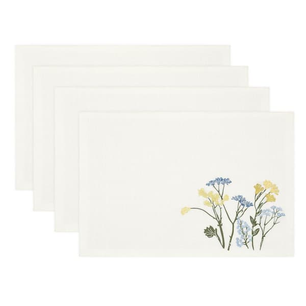 Lenox Wildflowers Border Placemats, Set of 4, Blue - 13"W x 19"L