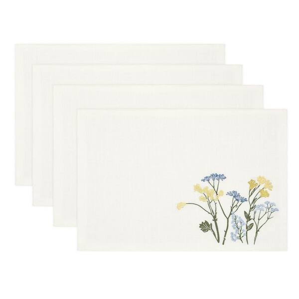 Wildflowers Border Placemats, Set of 4, Blue - 13"W x 19"L