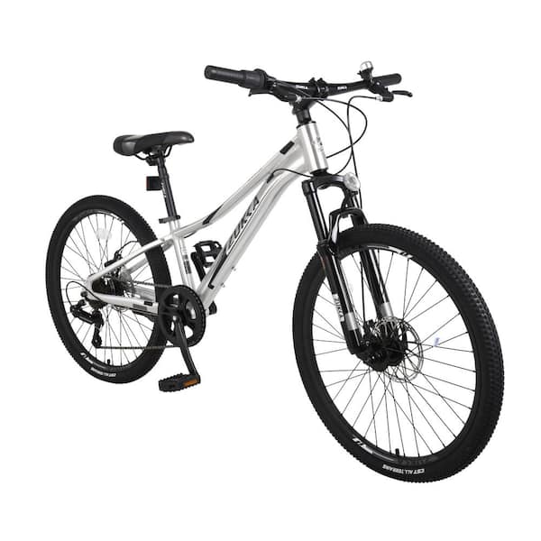 Cesicia 24 in. Aluminum Mountain Bike with 7 Speed in White for Girls and Boys
